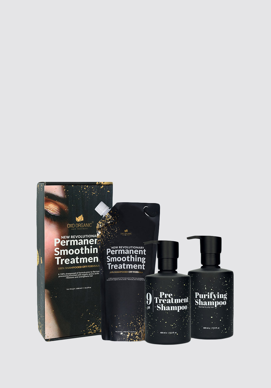 OXO Permanent Hair Smoothing Treatment Set | Pre-treatment Shampoo + Purifying Shampoo